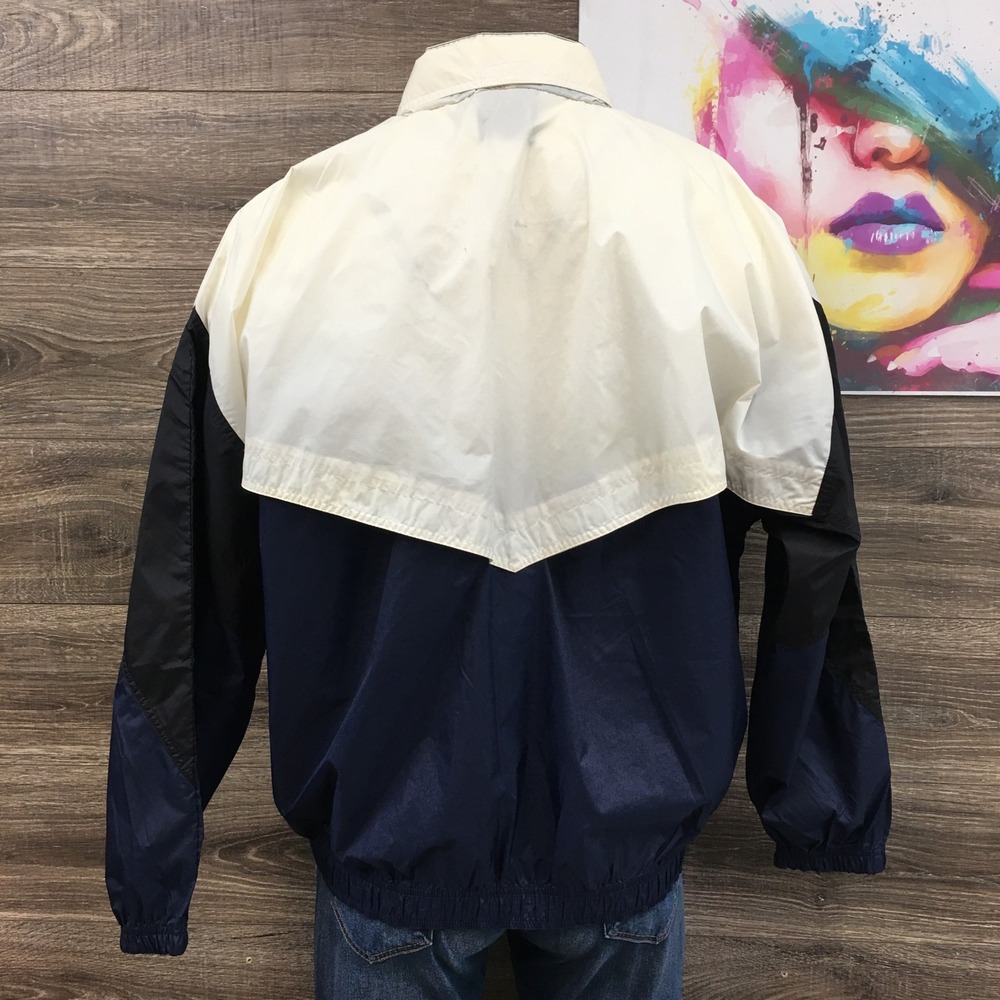 Vintage Adidas Trefoil Windbreaker Jacket Mens XL Navy White Colorblock Nylon - Picture 3 of 10